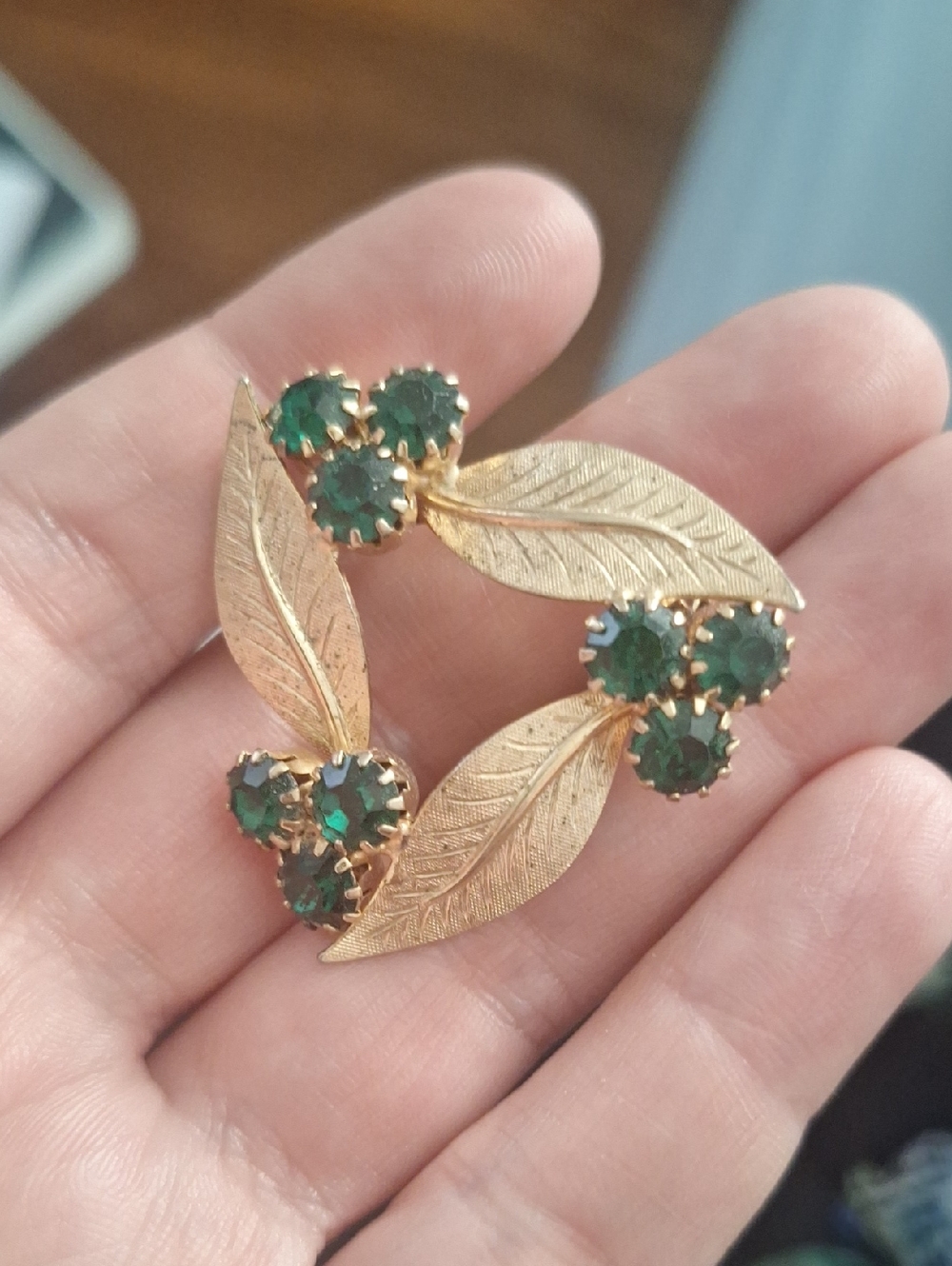 Emerald Green And Gold Brooch